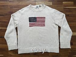 VINTAGE POLO RALPH LAUREN AMERICAN FLAG SWEATER Sz Large Distressed