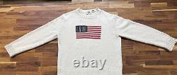 VINTAGE POLO RALPH LAUREN AMERICAN FLAG SWEATER Sz Large Distressed