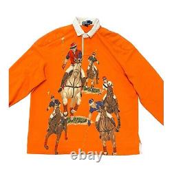 VINTAGE POLO RALPH LAUREN MENS 5 HORSEMAN EQUESTRIAN RUGBY Orange Large