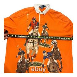 VINTAGE POLO RALPH LAUREN MENS 5 HORSEMAN EQUESTRIAN RUGBY Orange Large