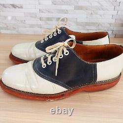 VINTAGE Polo RALPH LAUREN Shoes Leather 8.5 Black Oxford Saddle White 50s VHTF