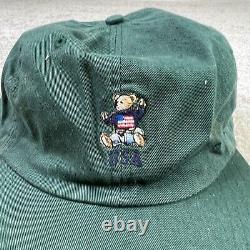 VINTAGE Polo Ralph Lauren Hat Green Baseball Cap Strap Back Sit Down Bear 90s