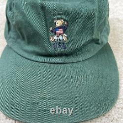 VINTAGE Polo Ralph Lauren Hat Green Baseball Cap Strap Back Sit Down Bear 90s