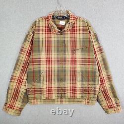 VINTAGE Polo Ralph Lauren Men Jacket Large Beige Plaid Full Zip Long Sleeve