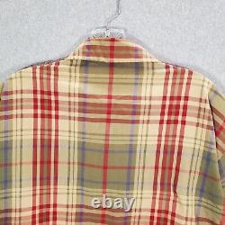 VINTAGE Polo Ralph Lauren Men Jacket Large Beige Plaid Full Zip Long Sleeve