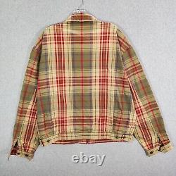 VINTAGE Polo Ralph Lauren Men Jacket Large Beige Plaid Full Zip Long Sleeve