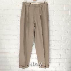 VINTAGE Polo Ralph Lauren Pants Men 34x34 Beige Tweed Cotton Herringbone Pleated