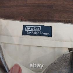 VINTAGE Polo Ralph Lauren Pants Men 34x34 Beige Tweed Cotton Herringbone Pleated