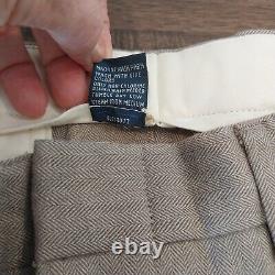 VINTAGE Polo Ralph Lauren Pants Men 34x34 Beige Tweed Cotton Herringbone Pleated
