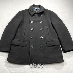 VINTAGE Polo Ralph Lauren Pea Coat Mens XXL 2XL Black Double Breasted Heavy Wool
