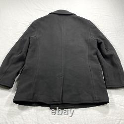 VINTAGE Polo Ralph Lauren Pea Coat Mens XXL 2XL Black Double Breasted Heavy Wool