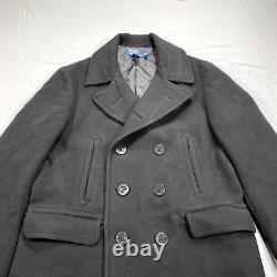 VINTAGE Polo Ralph Lauren Pea Coat Mens XXL 2XL Black Double Breasted Heavy Wool