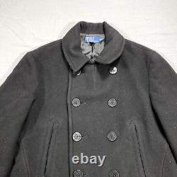 VINTAGE Polo Ralph Lauren Pea Coat Mens XXL 2XL Black Double Breasted Heavy Wool