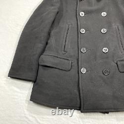 VINTAGE Polo Ralph Lauren Pea Coat Mens XXL 2XL Black Double Breasted Heavy Wool