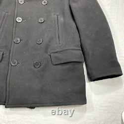 VINTAGE Polo Ralph Lauren Pea Coat Mens XXL 2XL Black Double Breasted Heavy Wool