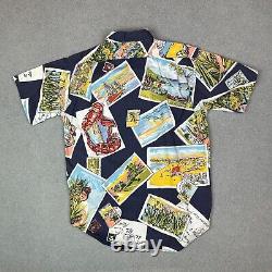 VINTAGE Polo Ralph Lauren Shirt Mens Large Blue Button Up Postcard All Over USA