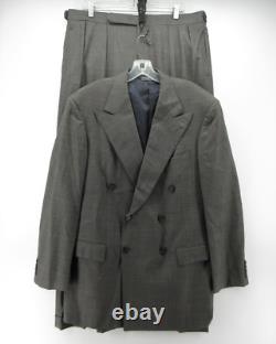 VINTAGE Ralph Lauren Polo Suit Men 43 Long Gray Wool Double Breasted USA Check