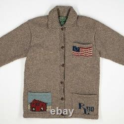 VNTG Ralph Lauren Polo Country (M) RL 90 Folk Americana Wool Hand Knit Cardigan