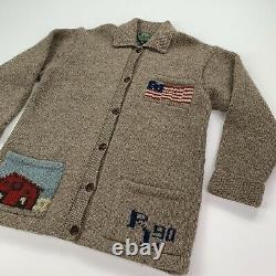 VNTG Ralph Lauren Polo Country (M) RL 90 Folk Americana Wool Hand Knit Cardigan