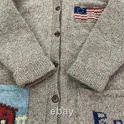 VNTG Ralph Lauren Polo Country (M) RL 90 Folk Americana Wool Hand Knit Cardigan