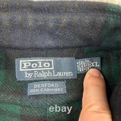VTG POLO RALPH LAUREN 100% Cashmere Mens XL Sweater Blackwatch Button Flaws
