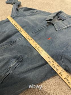 VTG POLO RALPH LAUREN Blue Denim Jean Jacket MENS Large Coat Harrington Red