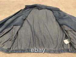 VTG POLO RALPH LAUREN Blue Denim Jean Jacket MENS Large Coat Harrington Red