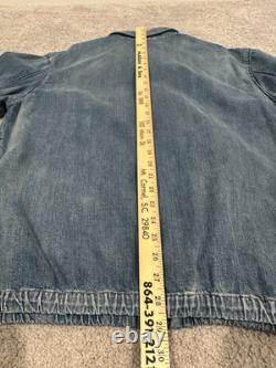 VTG POLO RALPH LAUREN Blue Denim Jean Jacket MENS Large Coat Harrington Red
