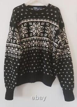 VTG POLO RALPH LAUREN Mens Sweater Sz XL Vintage Cashmere Black Fair Isle Nordic