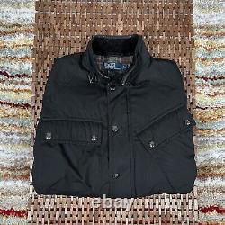 VTG Polo Ralph Lauren Flannel Lined Field Jacket Utility Moto Black Medium M