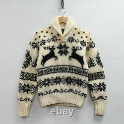 VTG Polo Ralph Lauren Hand Knit Wool Cardigan Pullover Sweater Large Reindeer