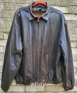 VTG Polo Ralph Lauren Mens XL Butter Soft Leather Lambskin Zip Bomber Jacket Brn