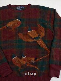 VTG Polo Ralph Lauren Pheasant Quail Hunting Wool Sweater Sz XL Sportsman Adult