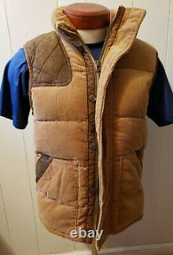 VTG Polo Ralph Lauren Small Brown Corduroy Vest Jacket RRL Down Hunting Leather