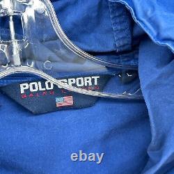 VTG Polo Sport Ralph Lauren Jacket Mens L Windbreaker Spellout Faded Blue Hooded