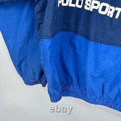 VTG Polo Sport Ralph Lauren Jacket Mens L Windbreaker Spellout Faded Blue Hooded