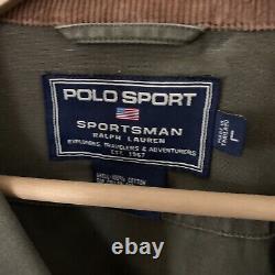 VTG Polo Sport Ralph Lauren Sportsman Jacket Olive Canvas Corduroy Collar Large