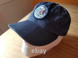 VTG Polo Sportsman Ralph Lauren co USA Navy Blue Hat Cap Salmon cookie patch