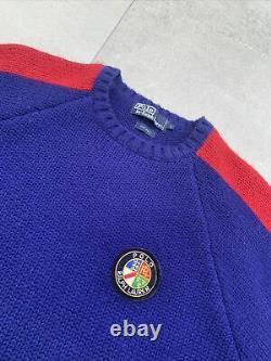 Vintage 1988 Polo Ralph Lauren Cookie Patch USA Sweater OG Wool L NICE Rare Ski