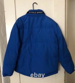 Vintage 1990s Ralph Lauren Polo Sport Down Fill Blue Puffer Jacket Coat Hood L