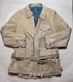 Vintage 1990s Ralph Lauren Polo Suede Jacket Size L Flannel Lined with Belt