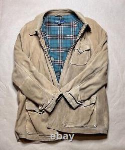 Vintage 1990s Ralph Lauren Polo Suede Jacket Size L Flannel Lined with Belt