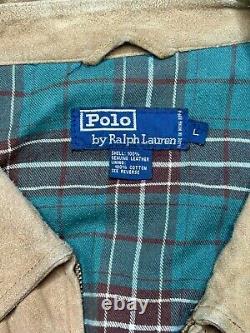 Vintage 1990s Ralph Lauren Polo Suede Jacket Size L Flannel Lined with Belt