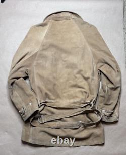 Vintage 1990s Ralph Lauren Polo Suede Jacket Size L Flannel Lined with Belt