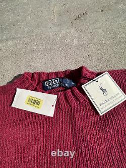 Vintage 2002 Polo Ralph Lauren Sweater Red Huge Eagle Crest Hand Knit Size L