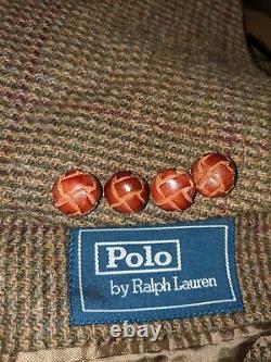 Vintage 40R POLO Ralph Lauren Alpaca Tweed Jacket Blazer Sport Coat Elbow Patch