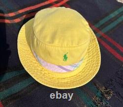 Vintage 90's Polo Ralph Lauren Bucket Hat Solid Yellow Distressed RARE S/M