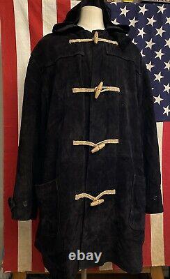 Vintage 90's Polo Ralph Lauren Sheepskin Suede Duffel Coat Black XXL Duffle Hood