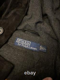 Vintage 90's Polo Ralph Lauren Sheepskin Suede Duffel Coat Black XXL Duffle Hood