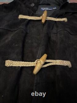 Vintage 90's Polo Ralph Lauren Sheepskin Suede Duffel Coat Black XXL Duffle Hood